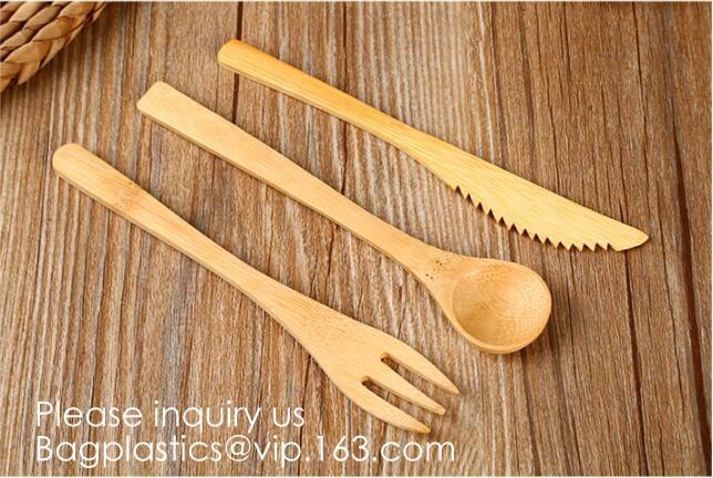 Eco friendly 5 Pieces Fork Knife Spoon Bamboo Disposable Cutlery Set Reusable Bamboo Cutlery Travel Set Bagease pack