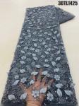 Luxury Beaded Lace Fabric lilac flower lace fabric applique for dress 3d flower