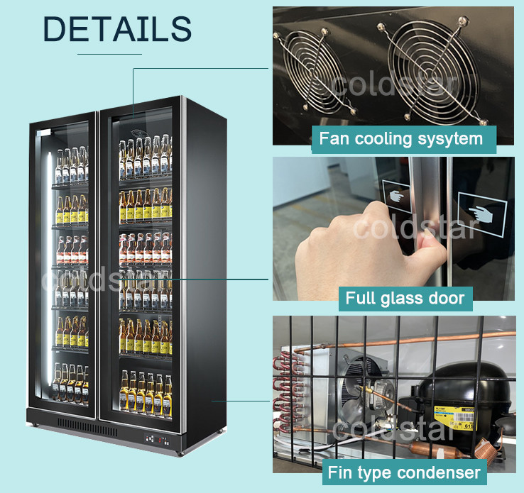 Commercial Double Glass Door Beer Fridge Supermarket Grocery Energy Drink Bottle Display Cooler