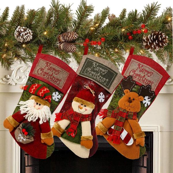 Christmas Stocking Classic Large Stockings Santa, Snowman, Reindeer Xmas