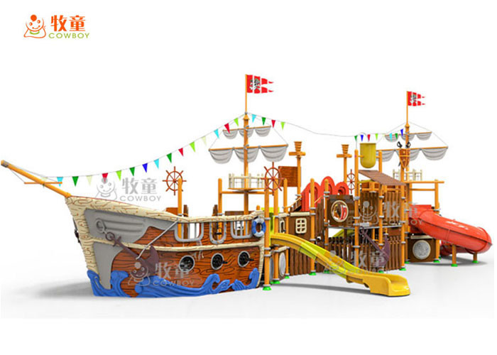 Pirate Ship Water Playground Equipment / Indoor Commercial Playground Slides