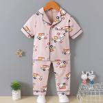 Short Sleeved Cardigan Pajama Set Full Flower Button Up Pyjamas For 120cm Height