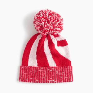 Quality 70 / 30 Nylon / Wool Knitted Pom Pom Hat For Girls Red / White Stripe wholesale