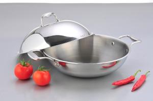 Quality 2Pcs 3-ply stainless steel cookware wok SHSW-1008 wholesale