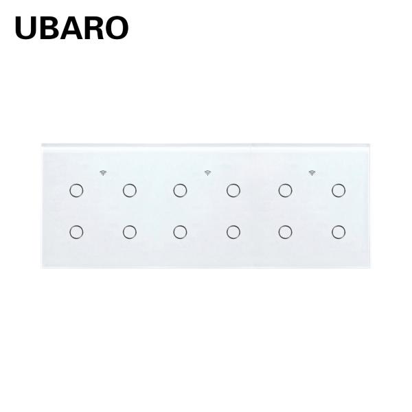 228*86mm Eu Standard 10A Tuya Smart Switch 12 Gangs Tempered Glass Panel Light
