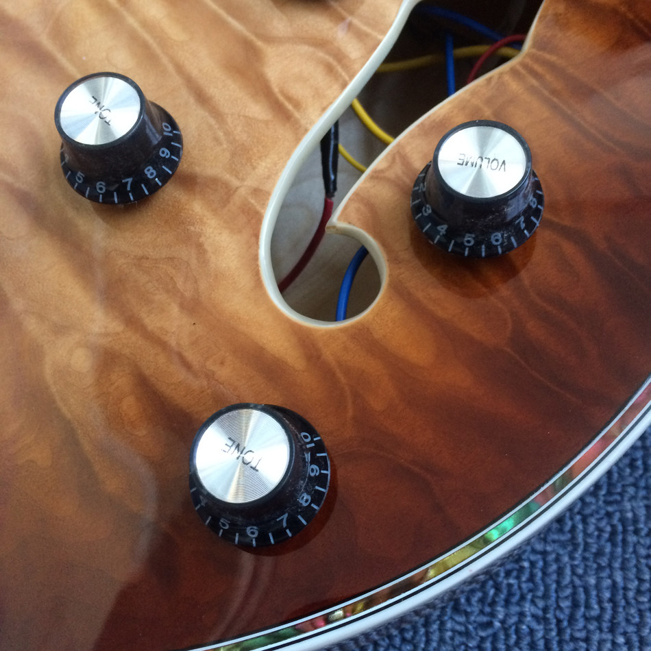 Hollow body L-5 jazz electric guitar,Full color strip edge,Burst color Quilte Maple top ,Quilte Maple top