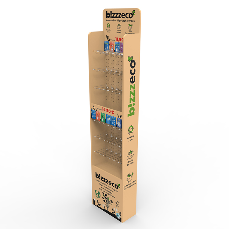 Free Standing Wood Pegboard Stand Earphone Display Stand For Retail Store