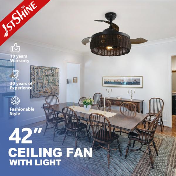 1stshine Rattan Weaving Ceiling Fan with Old-Fashioned Design and Invisible