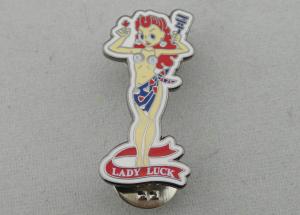China Lady Luck Hard Enamel Pin, Zinc Alloy Hard Enamel Pin with Black Nickel Plating on sale