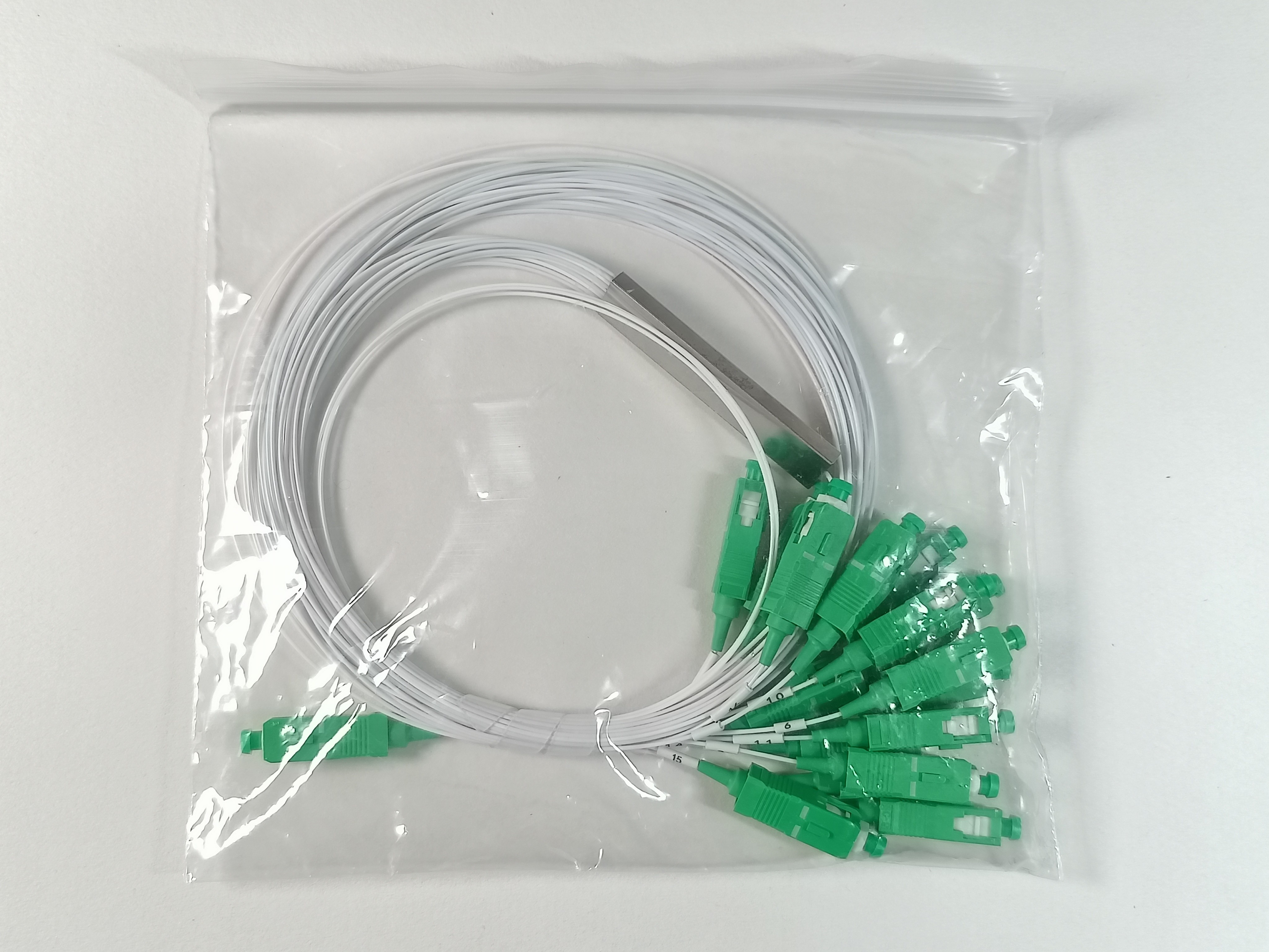 SCUPC PLC Mini Steel Tube Fiber Optical Splitter 8 Way White Color