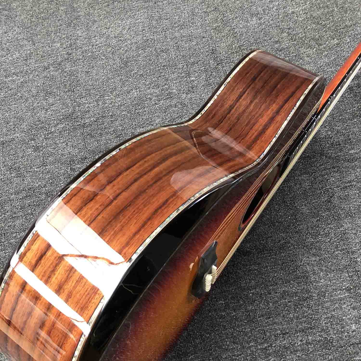 Custom Grand Solid Spruce Top Ebony Fingerboard Cutaway Arm Rest Abalone Inlays Acoustic Guitar with Open Tuner in Cherr
