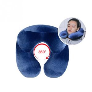 Quality Portable Inflatable U Shape Flight PVC Flocking Travel Pillow Neck Blow Up Cushion wholesale