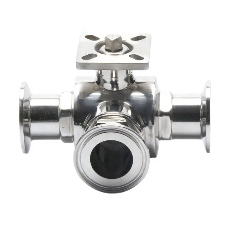 Forged Sanitary SS304/SS316L L/T Type Tri Clamp Stainless Steel 3 Way Ball Valve 3A DIN