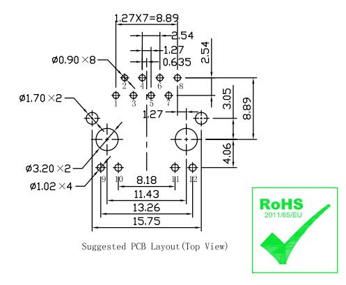 MIC24013-5204T-LF3 Connector Rj45 LPJ0011GENL 10/100Base-T 8P8C PCB Jack