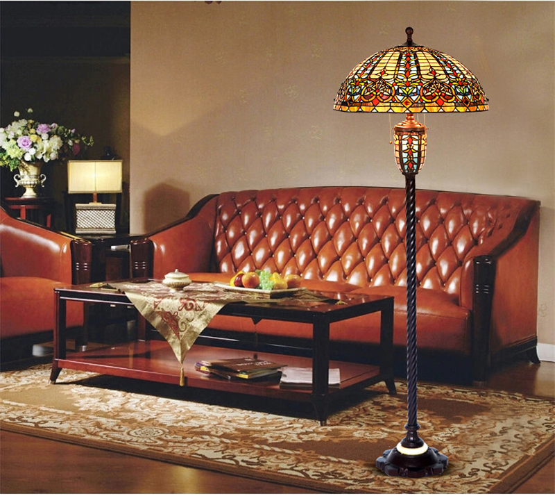 Vintage Baroque Warm Light Floor Lamp With Led Bulb Tiffany Style Easy Move