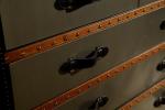Mirror Steel Vintage Leather Steamer Trunk 5 Drawers Black Genuine Leather