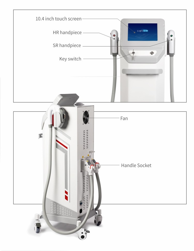 Hair Removal Skin Rejuvenation SHR IPL Beauty Machine 2000W With 2 Handles