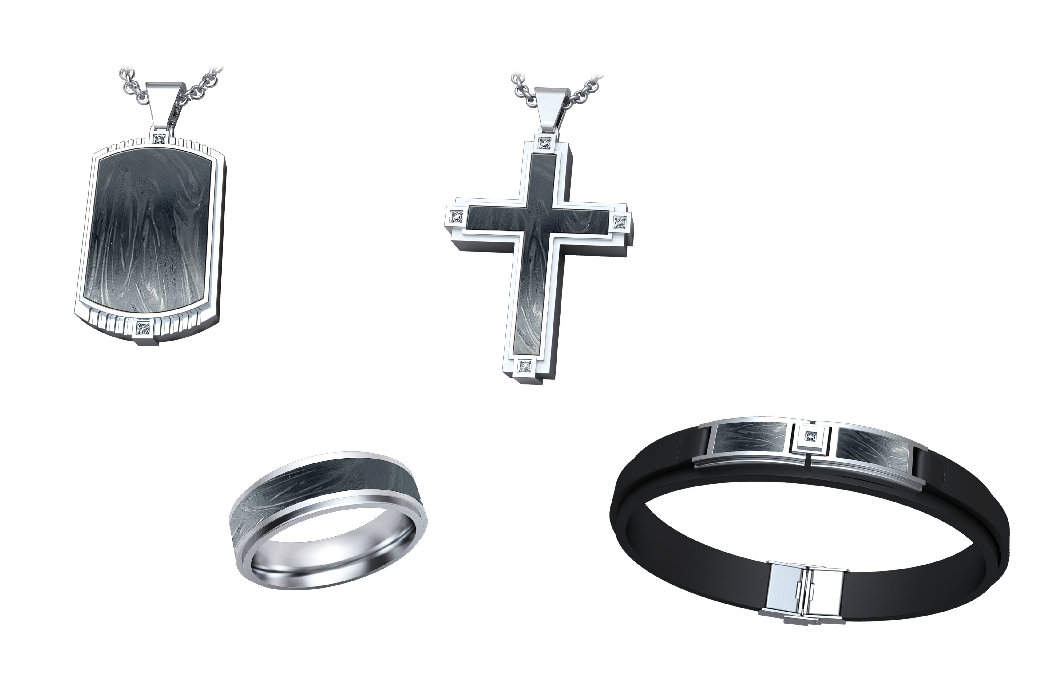 Fashion Chain Bracelet Ring Stainless Steel Cross Pendant Necklace Jewelry Gift Set