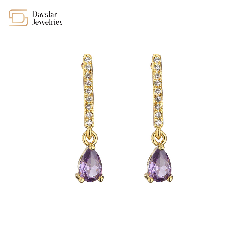 Colored Water Drop Diamond Zircon Crystal Pendant Stud Earrings 18k Gold Plated