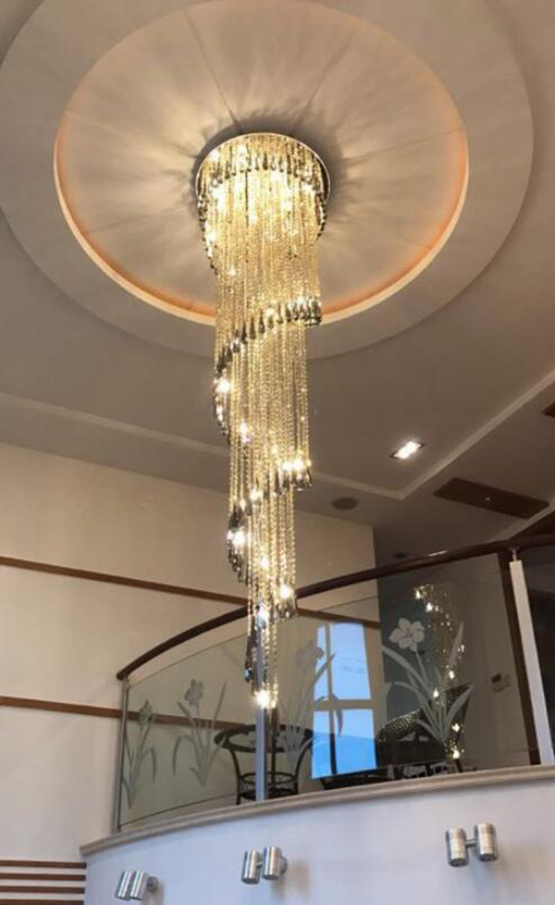 Modern Chandelier For Smoky Gray Crystal Luxury Fixtures Long Interior Stairway Chandelier(WH-NC-33)