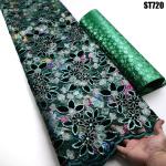 Embroidered French Tulle Lace and Rhinestone Decoration for Luxury Velvet Fabric