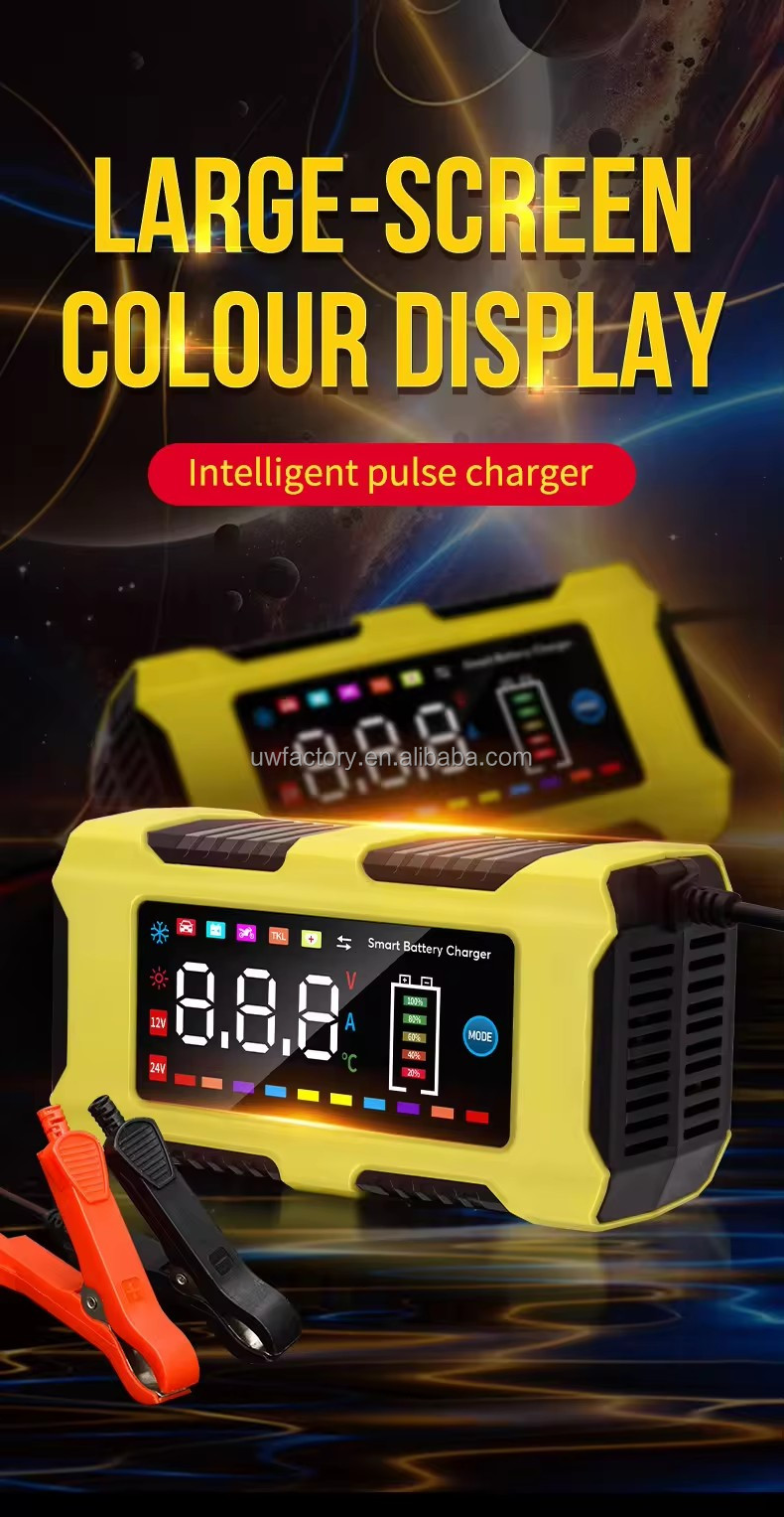 12V/10A Input 12V/2A Output Color Touch Screen Car Battery Charger for Lead-Acid and Lithium Ion Batteries Large Screen
