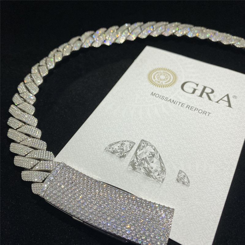 Jewelry Moissanite Hip Hop Cuban Chain 925 Sterling Silver Vvs Diamond Silver 20mm Mens