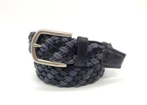 Quality Woven Cotton &amp; Leather Stretch Mens Belt, Black/Blue, 35MM Wide wholesale