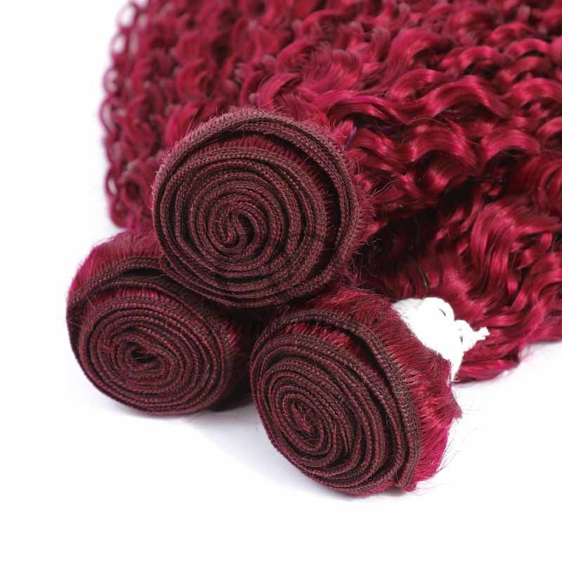 Burgundy Kinky Curly Remy Human Hair Bundles Sew In Weave Bundles Brazilian Bundle Deals