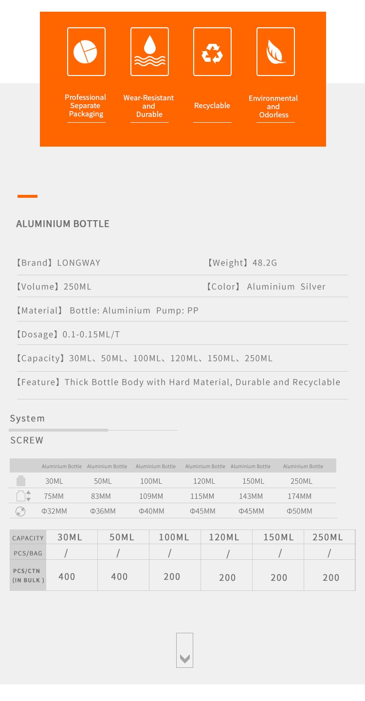 matte or glossy aluminum cosmetic containers 250ml bottle with spray head