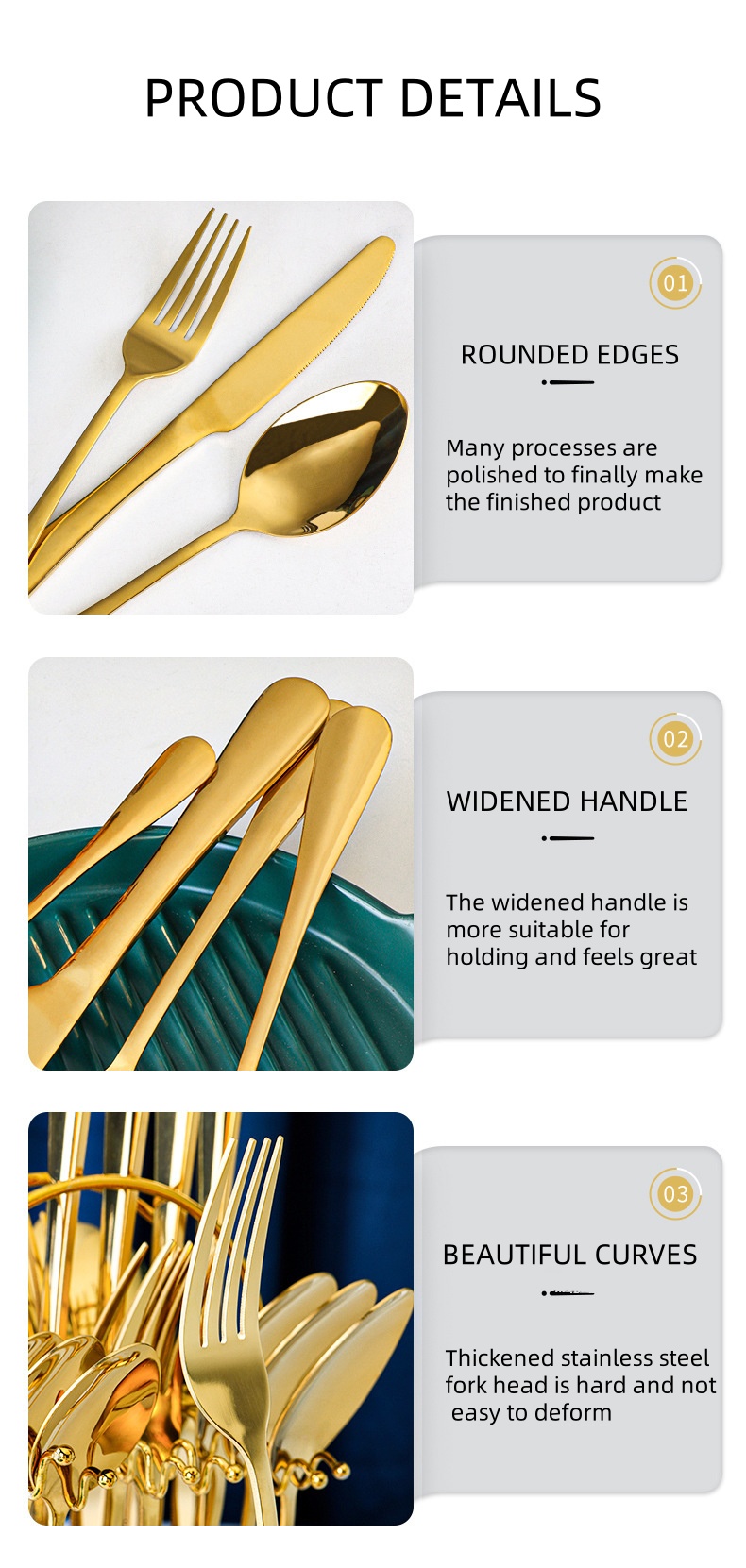 24Pcs Flatware Set Stainless Steel Gold Silver Knife Spoon Fork Cutlery Sets for Party