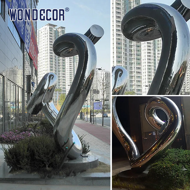 Large geometric circular tube rope stainless steel sculpture