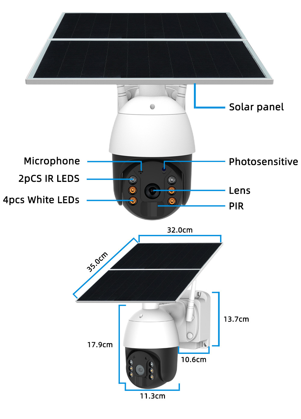 2MP 20W Solar PTZ Security Camera 4G IP65 1080P Color Night Vision CCTV Camera