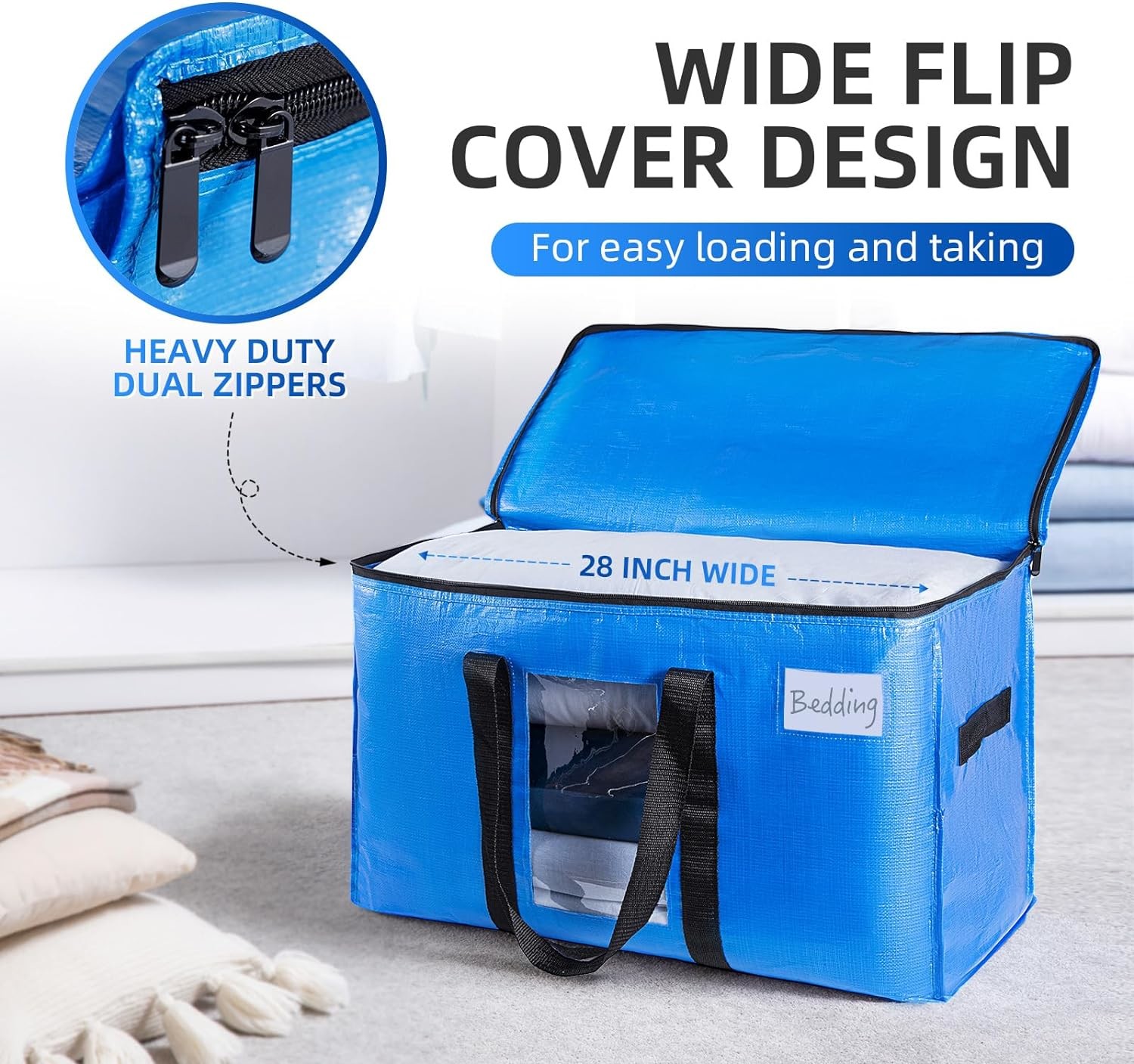 TAILI Extra Large Moving Bags, 4 Pack Heavy Duty Totes For Storage with Visible Window, Wrap Around Handles, Storage Bag