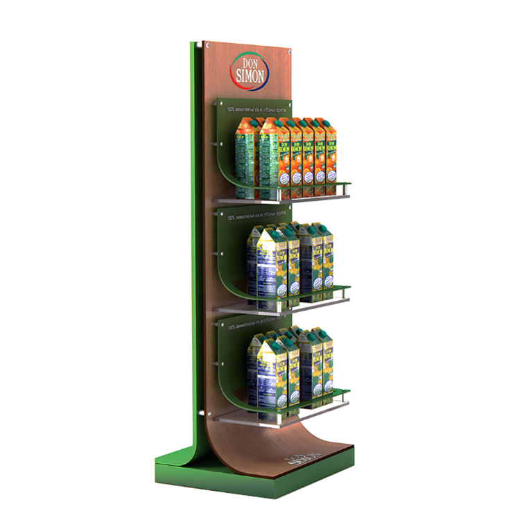 Box Beverages Floor Standing Display Stands Wood Display Stand With Shelves