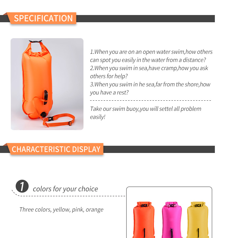 Ultralight PVC Open Water Swimming Dry Bag High Visibility Tow Float