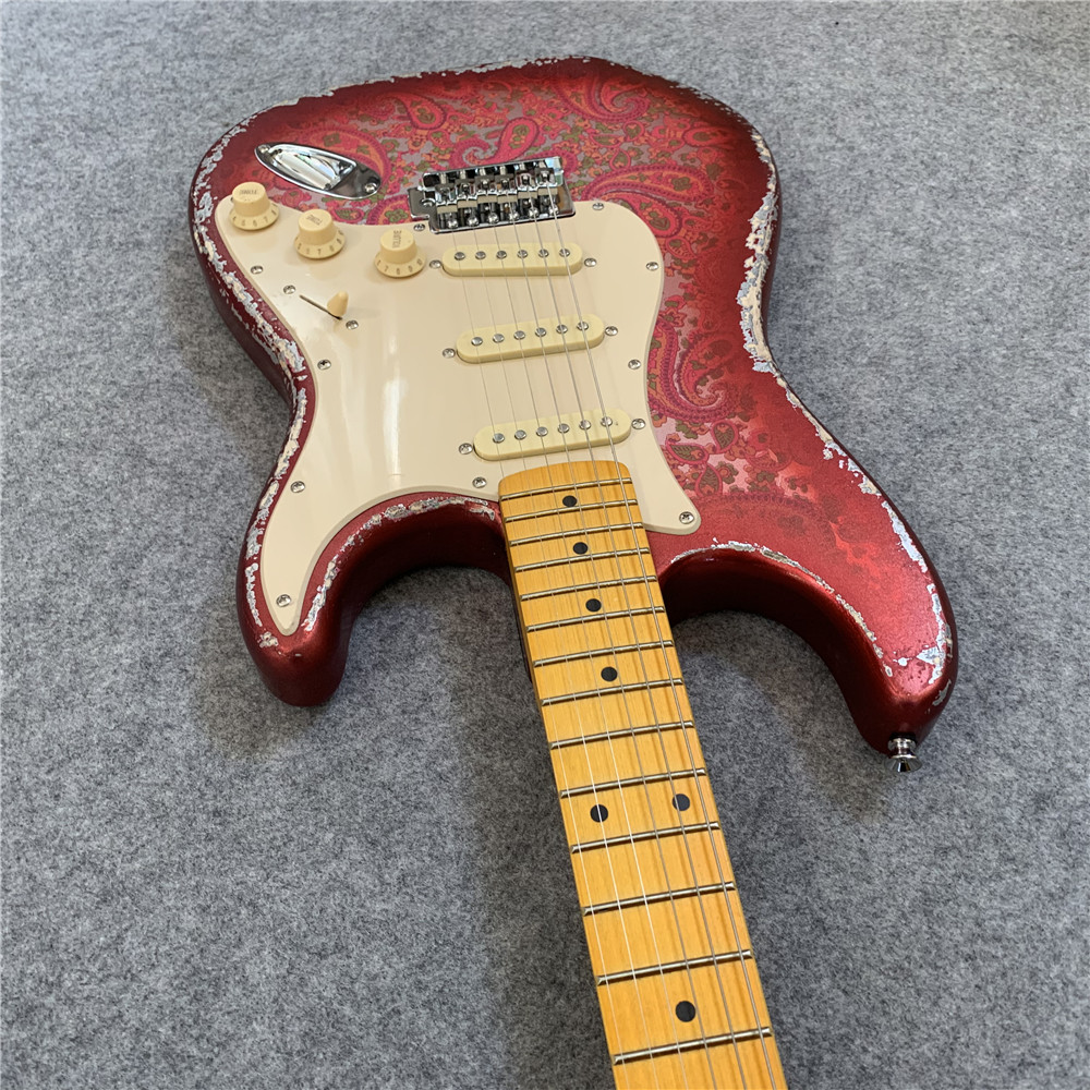 High Quality Electric Guitar Relic Retro Strat Electric Guitar with Pink Flower Color free shipping