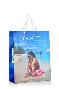 Quality TAHITI Branded Paper Bags Embossing Promotion Gift Bags With PP Handle wholesale