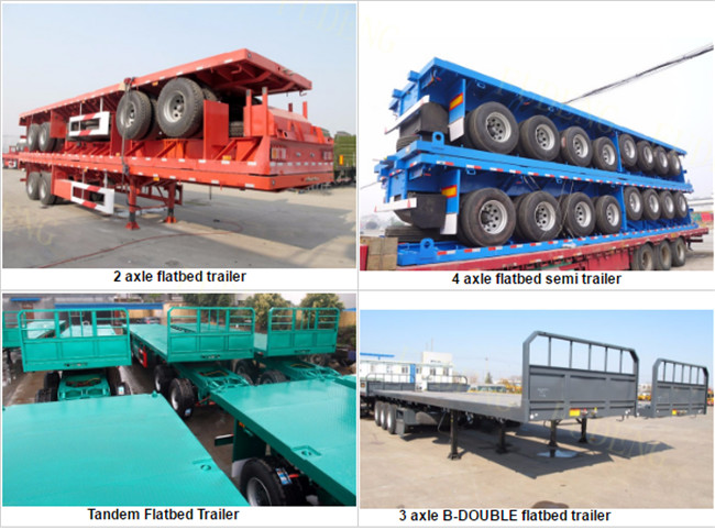 20ft / 40 ft Flatbed Trailer , Air Suspension 3mm Platform Flatbed Trailer Truck