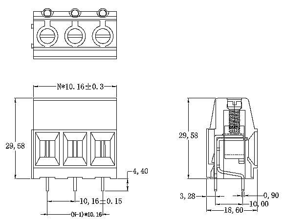 Europe Terminal Block UTB 10.16-xx-01 Pin pitch:10.16mm