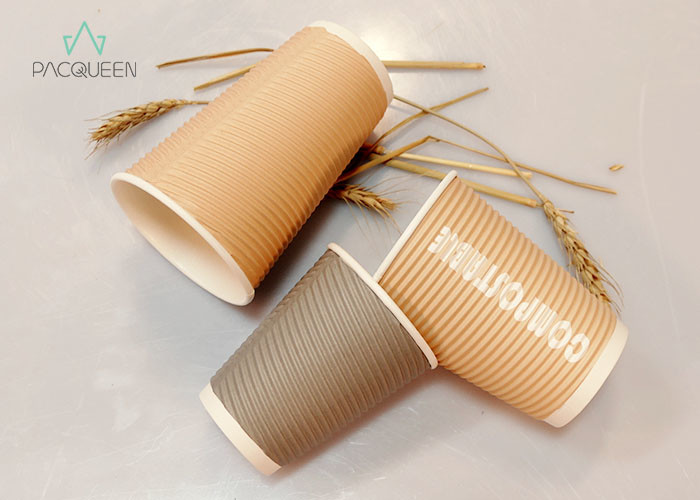 Heat Insulated Biodegradable Paper Cups , Disposable Cups For Hot Drinks