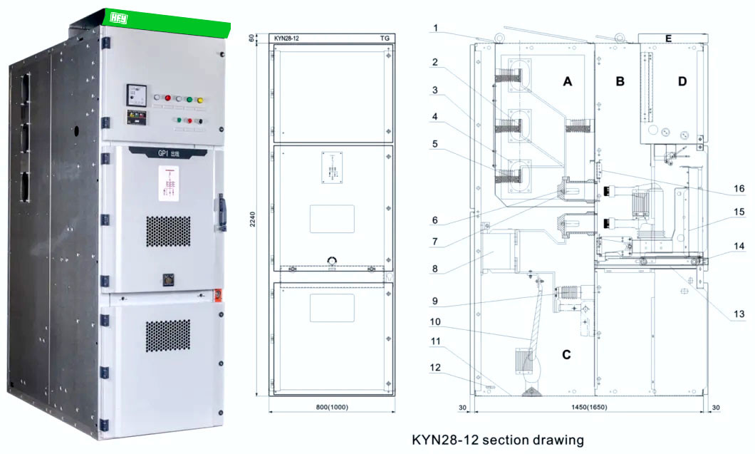 KYN28-12 Withdrawable Switchgear Air Insulated Switchgear For Power Distribution