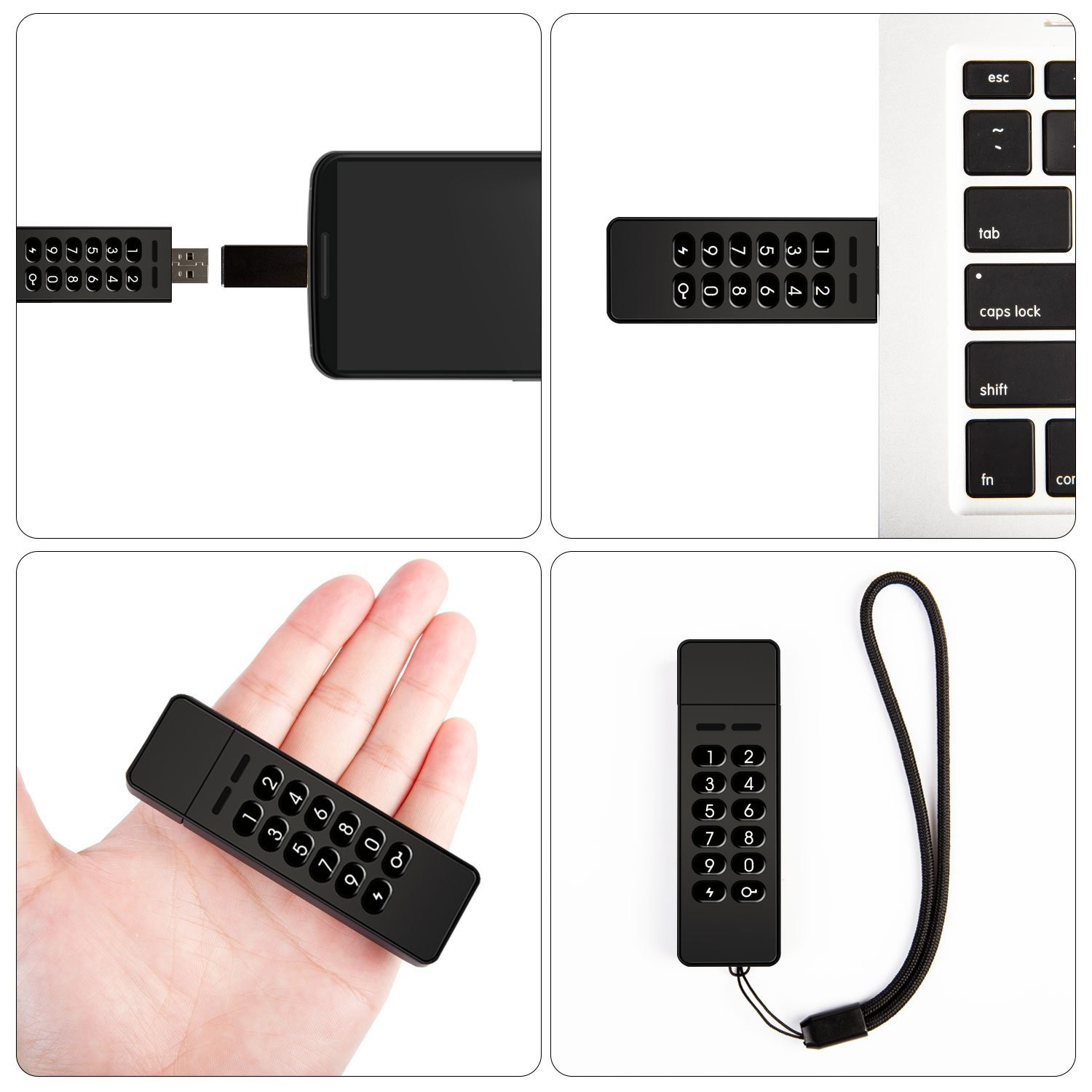 USB Encrypted Flash Drive Password Key 32GB Aluminum with Keypad Portable 256-bit AES XTS Hardware for Business