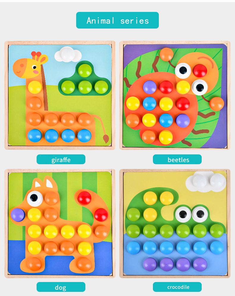 Children Wood Baby Developmental Toys Particle Button Puzzle Mushroom Nail Cartoon