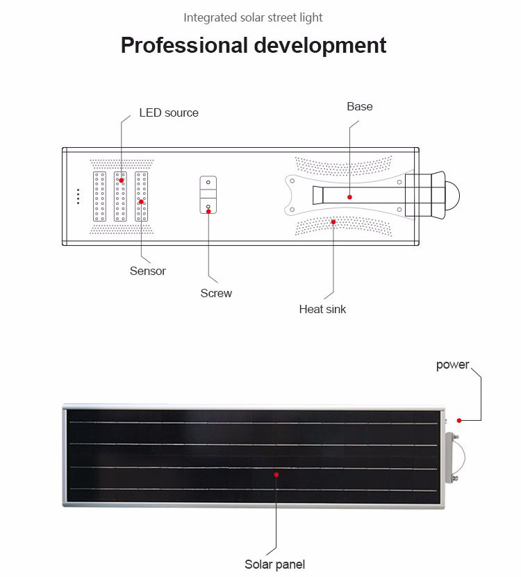 High quality outdoor country road lighting ip65 smd 60W integrated all in one led solar street light