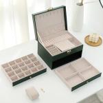 Luxury Green Pu Square Jewelry Cases With Two Drawers For Jewelry Set Gift