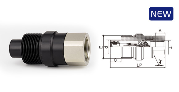 CB-SP-6FN-VEP male coupler with threaded sleeve and flat-face valve design for residual-pressure connection