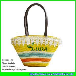 Quality LUDA striped straw beautiful handbags lace triming wheat straw handbag wholesale