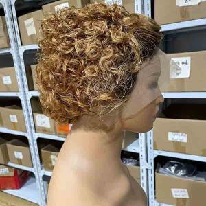 Quality Ombre 27 Honey Blonde Pixie Short Curly Bob Wigs Human Hair Lace wholesale