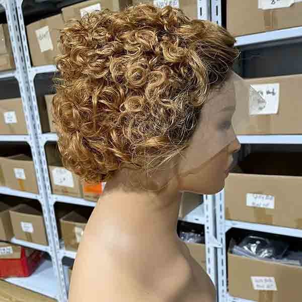 Ombre 27 Honey Blonde Pixie Short Curly Bob Wigs Human Hair Lace
